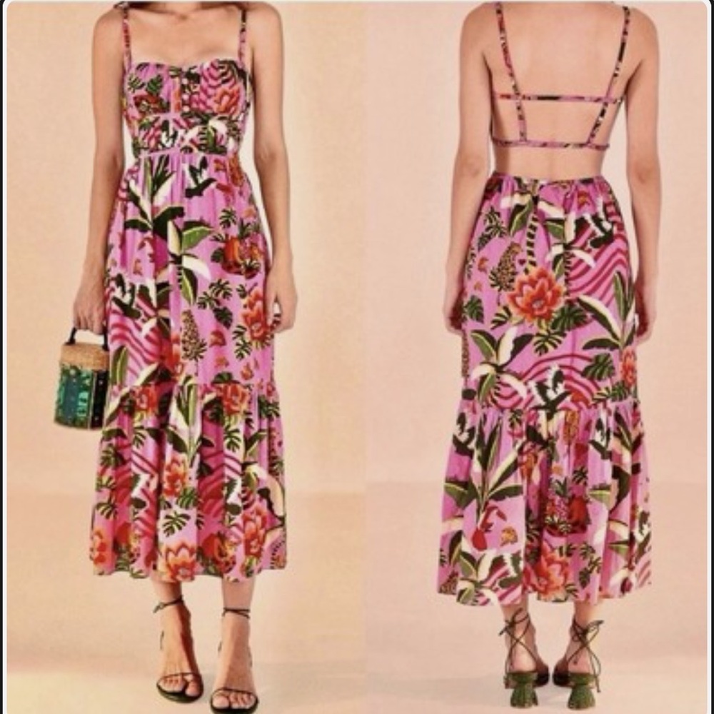 FARM Rio Pink Leopard Forest Midi Dress